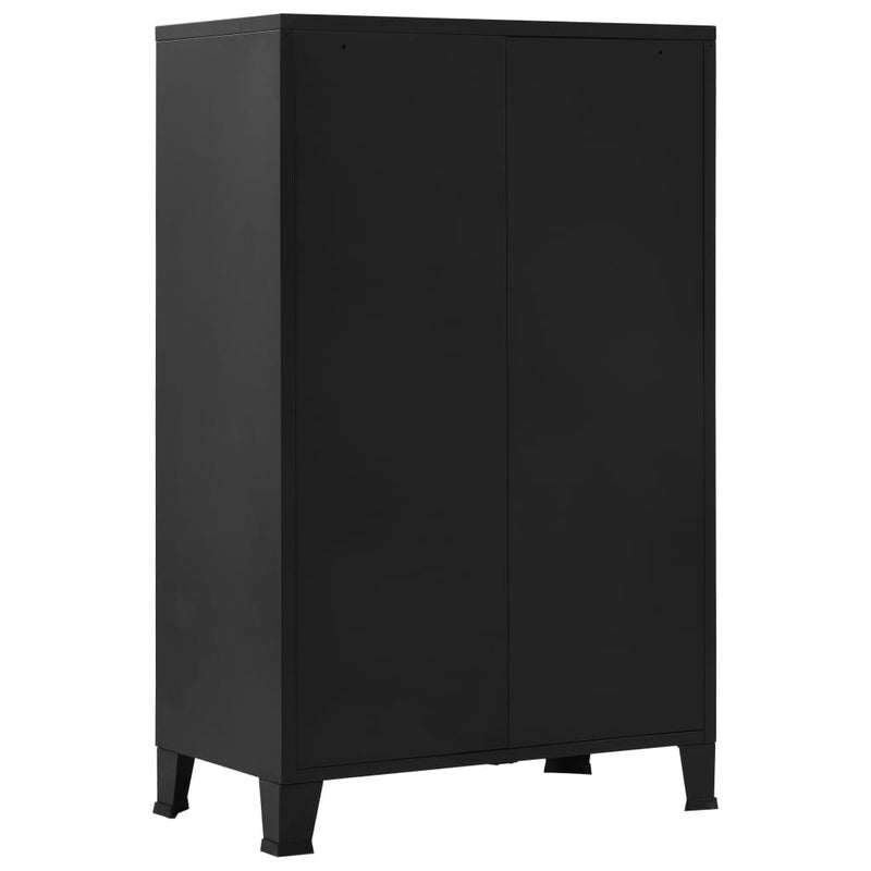 Industrial Black Office Cabinet with Mesh Doors 29.5x15.7x47.2 Steel