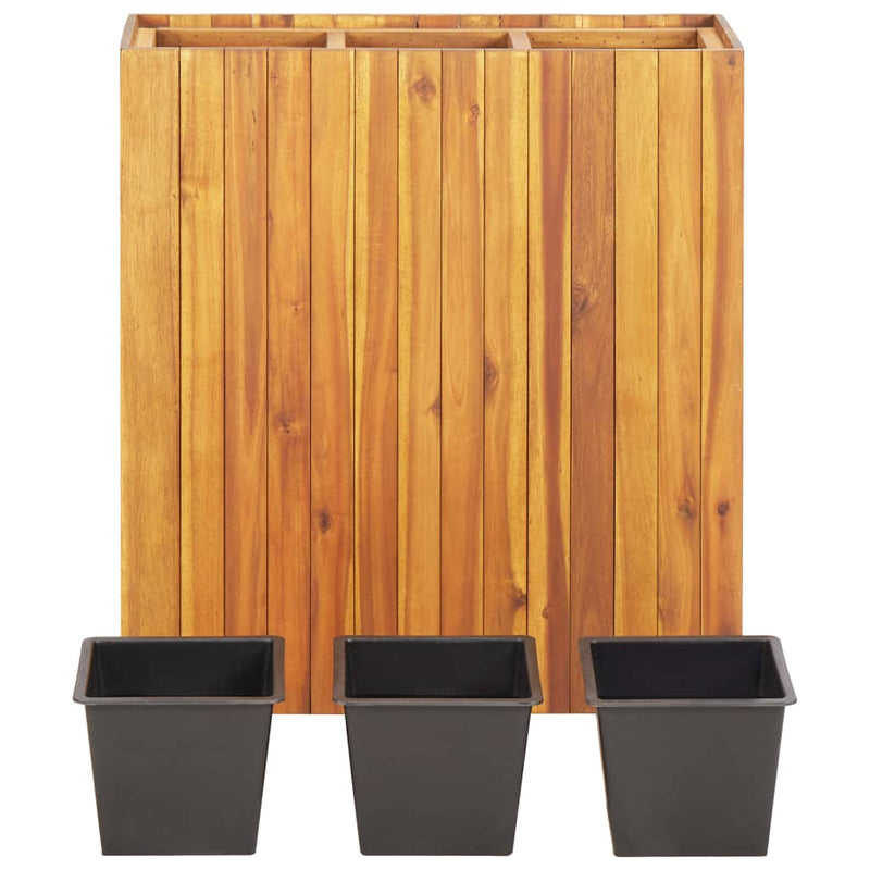 Solid Acacia Wood Raised Garden Bed with 3 Pots