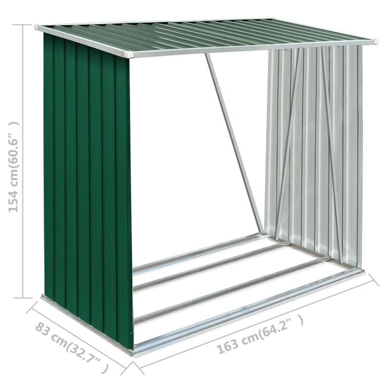 Galvanized Steel 64.2x32.7x60.6 Green Garden Log Storage Shed