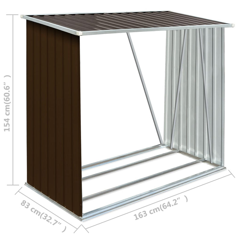 Garden Log Storage Shed Galvanized Steel 64.2x32.7x60.6 Brown