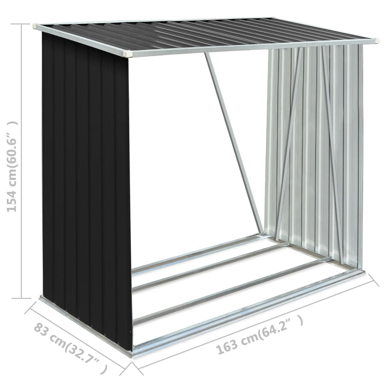 Garden Log Storage Shed Galvanized Steel 64.2x32.7x60.6 Anthracite