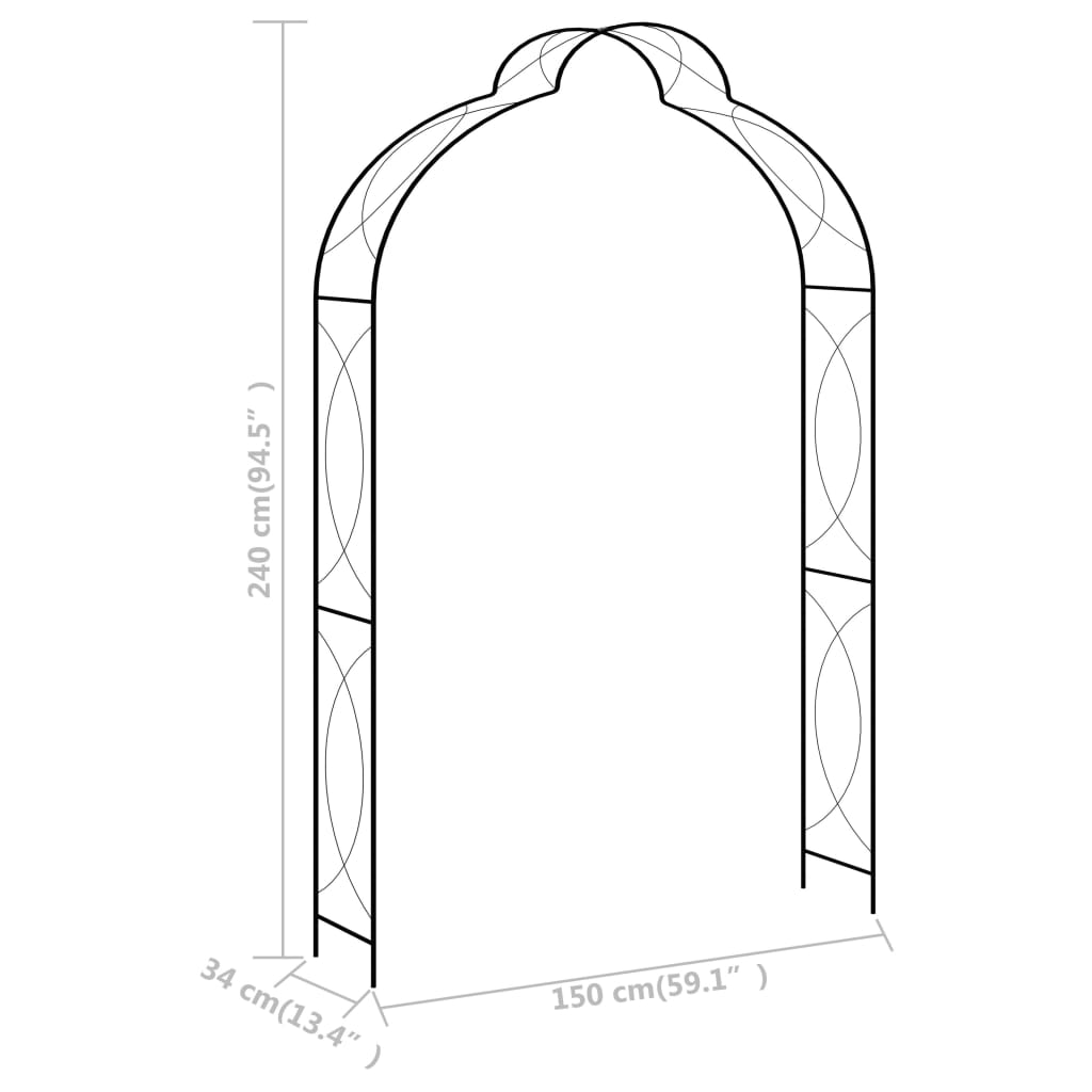 Black Garden Arch 59.1 x 13.4 x 94.5 Inches Made of Durable Iron