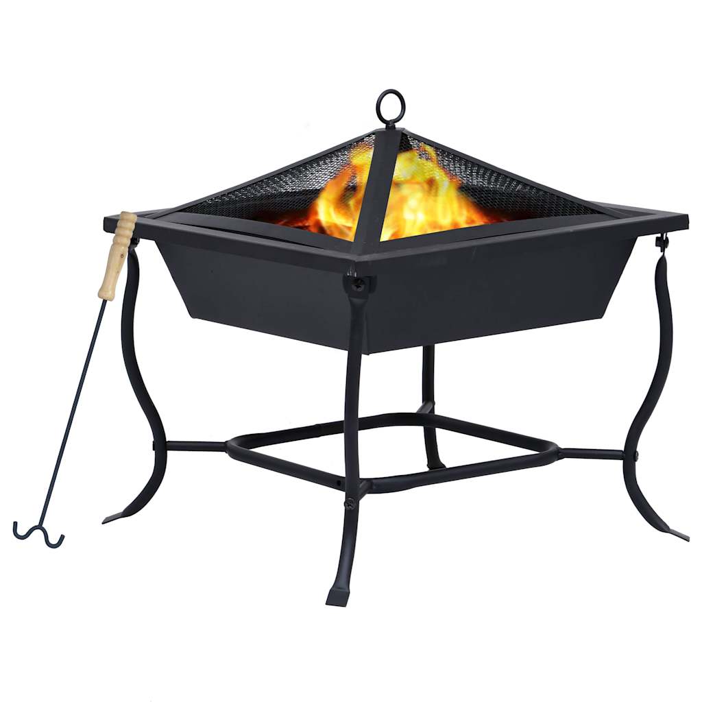 16.5x16.5x17.7 Inch Black Steel Fire Pit with Spark Guard – Outdoor Heating and BBQ