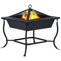 16.5x16.5x17.7 Inch Black Steel Fire Pit with Spark Guard – Outdoor Heating and BBQ