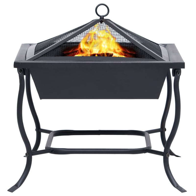 16.5x16.5x17.7 Inch Black Steel Fire Pit with Spark Guard – Outdoor Heating and BBQ