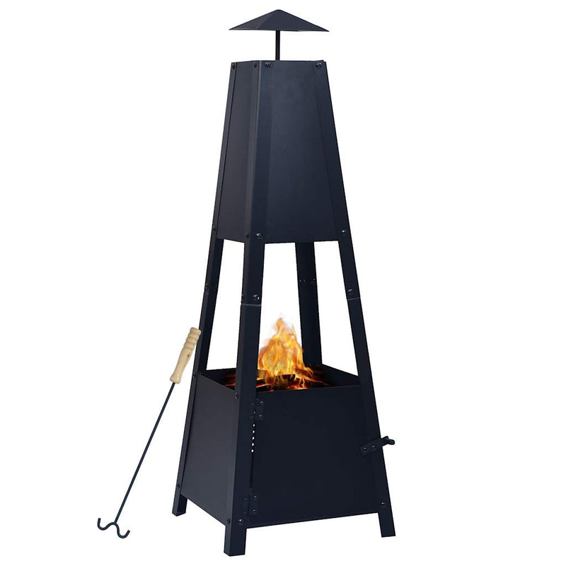 Durable Black Steel Fire Pit with Pyramid Design – 13.8x13.8x39 Inch Outdoor Heating