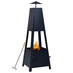 Durable Black Steel Fire Pit with Pyramid Design – 13.8x13.8x39 Inch Outdoor Heating