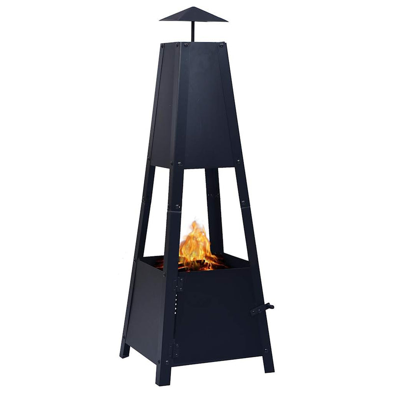 Durable Black Steel Fire Pit with Pyramid Design – 13.8x13.8x39 Inch Outdoor Heating