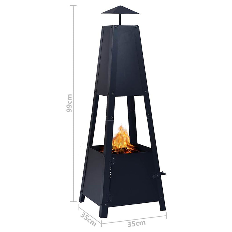 Durable Black Steel Fire Pit with Pyramid Design – 13.8x13.8x39 Inch Outdoor Heating