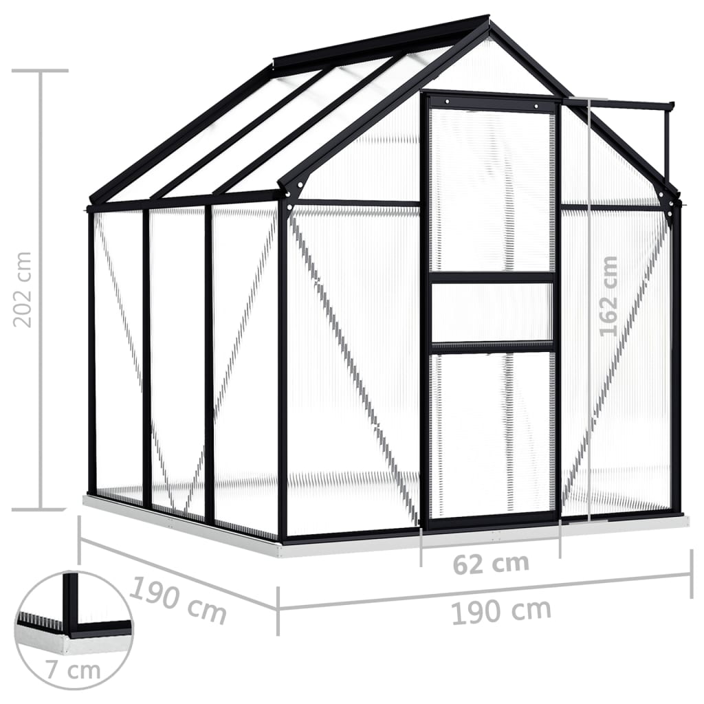 Anthracite Aluminum Greenhouse with Base Frame 38.9 ft