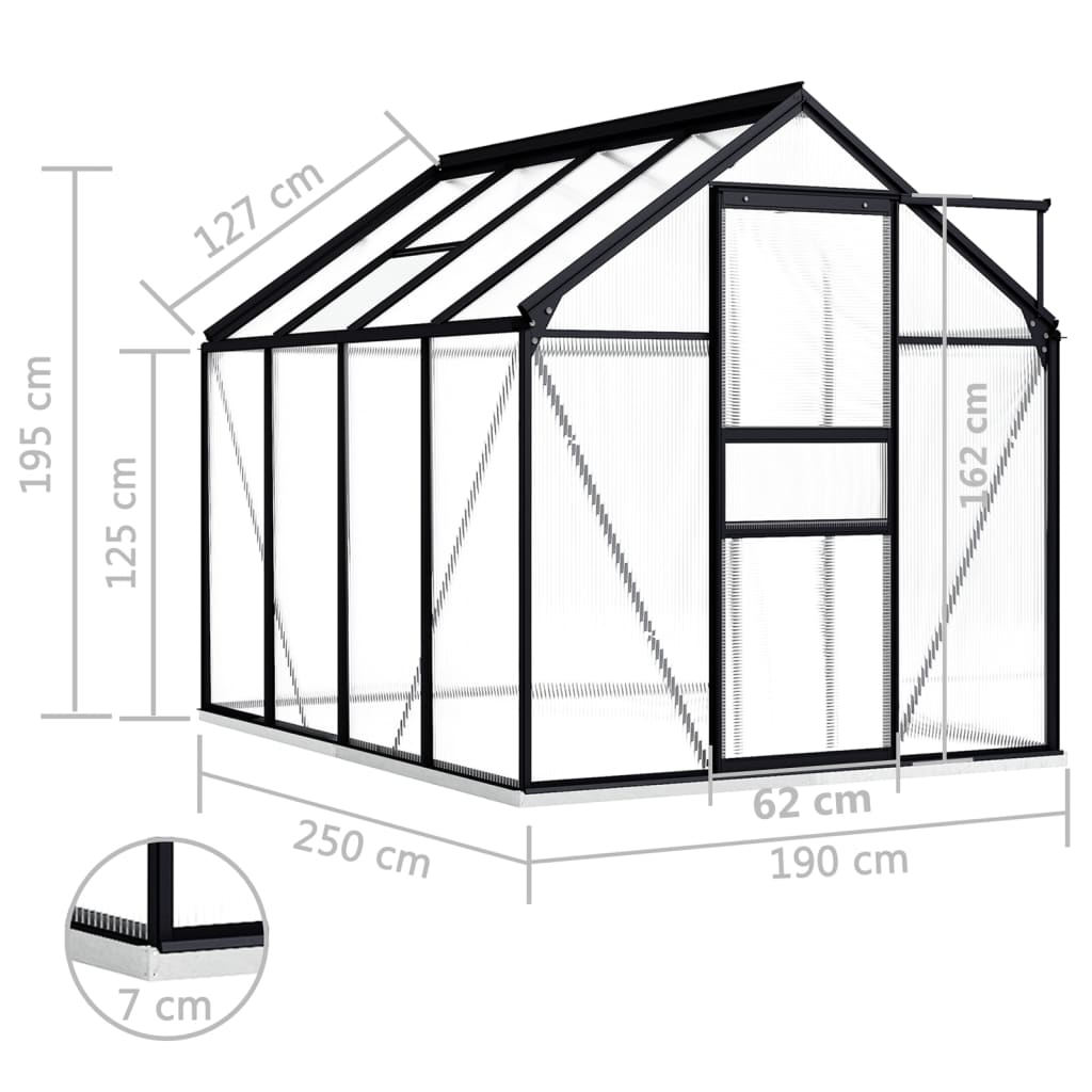 Anthracite Aluminum Greenhouse with Base Frame 51.1 ft