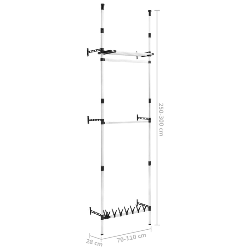 Telescopic Wardrobe System with Rods and Shelf Aluminum