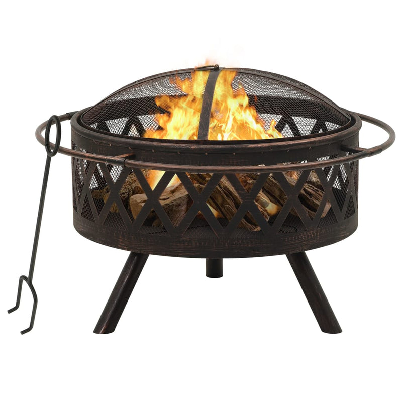 Rustic Fire Pit with Poker 29.9 XXL Steel