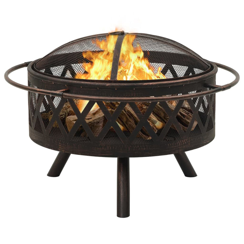 Rustic Fire Pit with Poker 29.9 XXL Steel