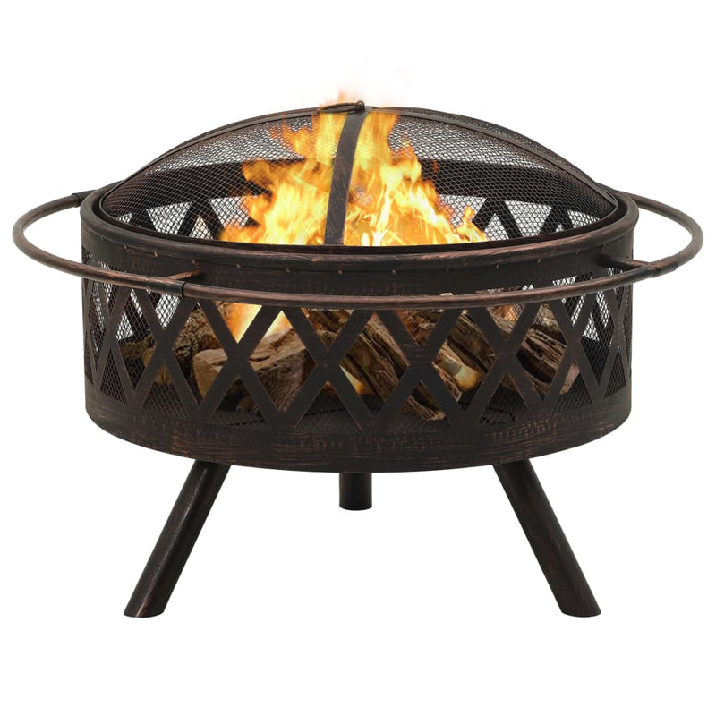 Rustic Fire Pit with Poker 29.9 XXL Steel