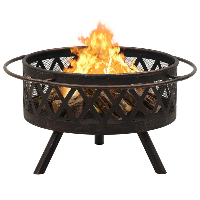 Rustic Fire Pit with Poker 29.9 XXL Steel