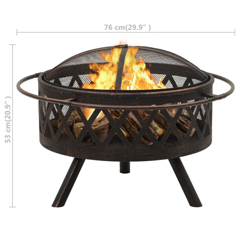 Rustic Fire Pit with Poker 29.9 XXL Steel