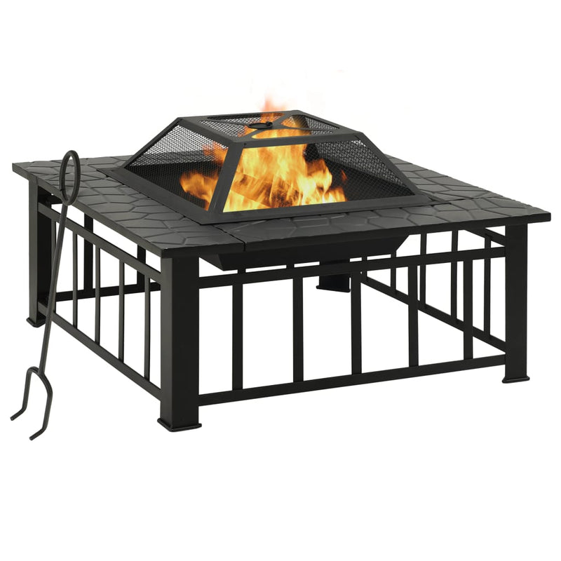 Garden Fire Pit with Poker 31.9x31.9x18.5 XXL Steel