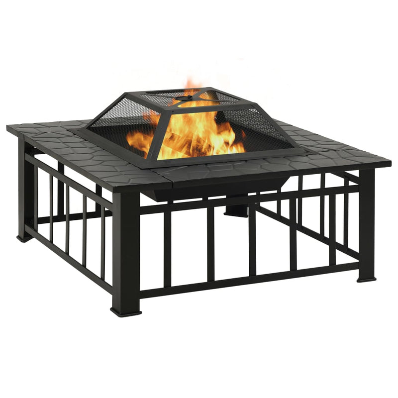 Garden Fire Pit with Poker 31.9x31.9x18.5 XXL Steel