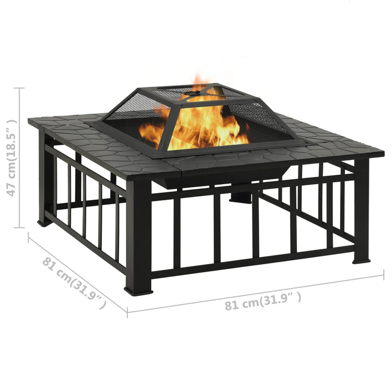 Garden Fire Pit with Poker 31.9x31.9x18.5 XXL Steel