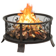 26.6 Inch Rustic Steel Fire Pit with Poker and Mesh Cover – Outdoor Heating for Patios and Gardens