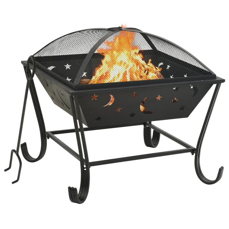 XXL 24.4 Inch Steel Fire Pit with Poker and Mesh Cover – Outdoor Heating