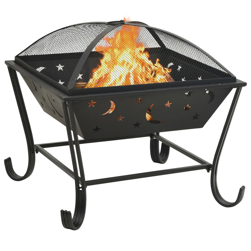 XXL 24.4 Inch Steel Fire Pit with Poker and Mesh Cover – Outdoor Heating