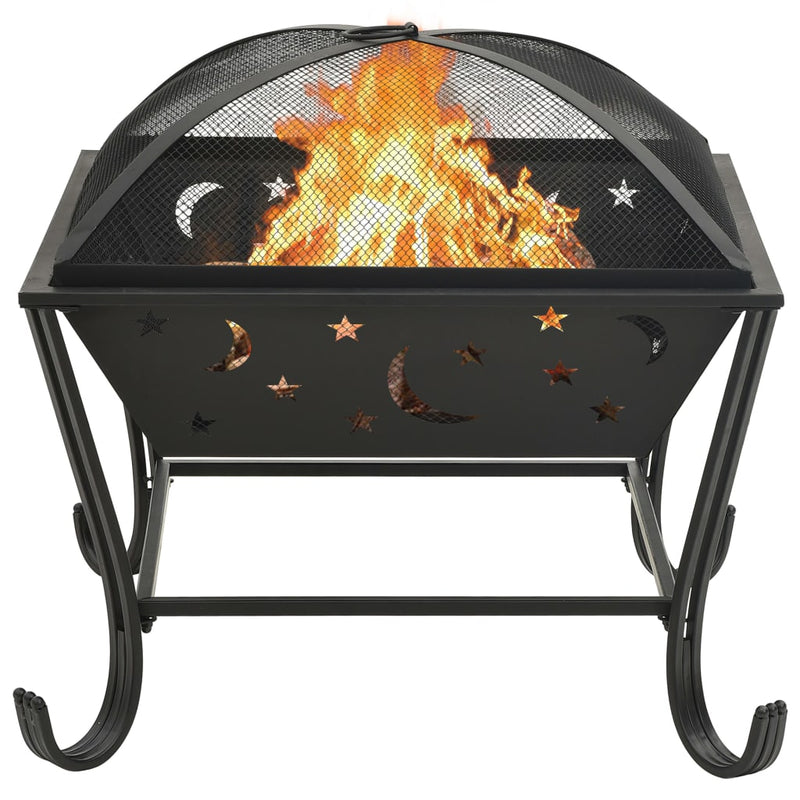 XXL 24.4 Inch Steel Fire Pit with Poker and Mesh Cover – Outdoor Heating