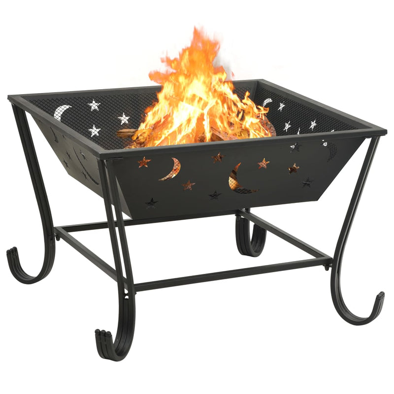 XXL 24.4 Inch Steel Fire Pit with Poker and Mesh Cover – Outdoor Heating