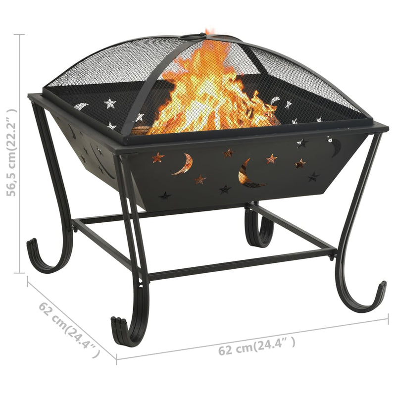 XXL 24.4 Inch Steel Fire Pit with Poker and Mesh Cover – Outdoor Heating