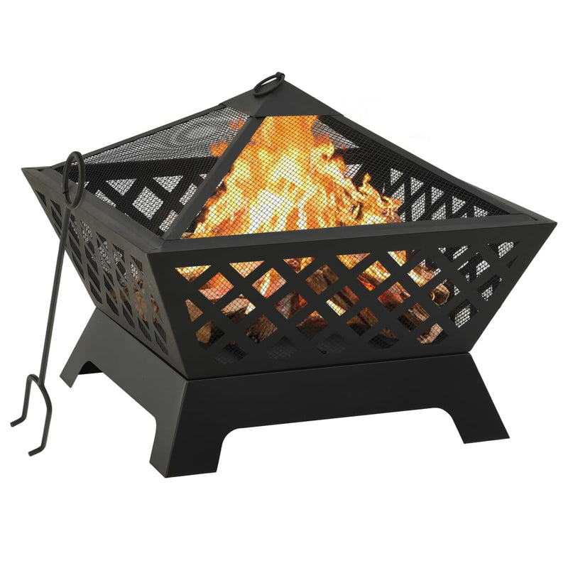 XXL 25.2 Inch Extra-Large Steel Fire Pit with Mesh Cover and Poker – Durable Outdoor Heating