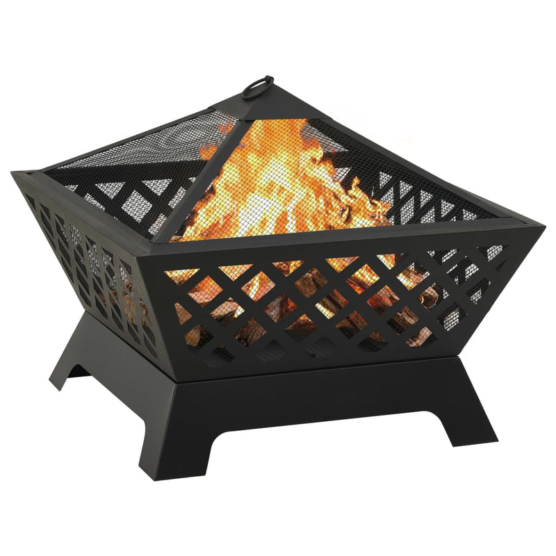 XXL 25.2 Inch Extra-Large Steel Fire Pit with Mesh Cover and Poker – Durable Outdoor Heating