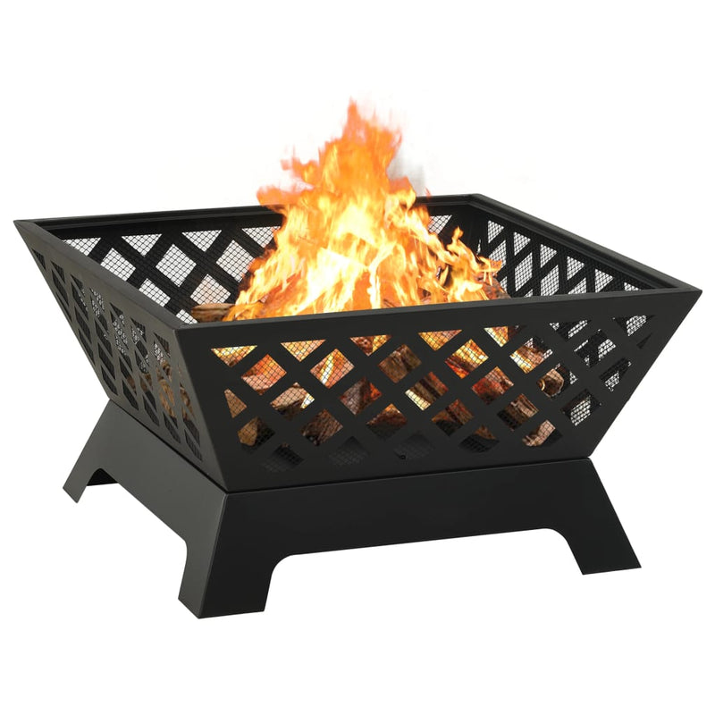 XXL 25.2 Inch Extra-Large Steel Fire Pit with Mesh Cover and Poker – Durable Outdoor Heating