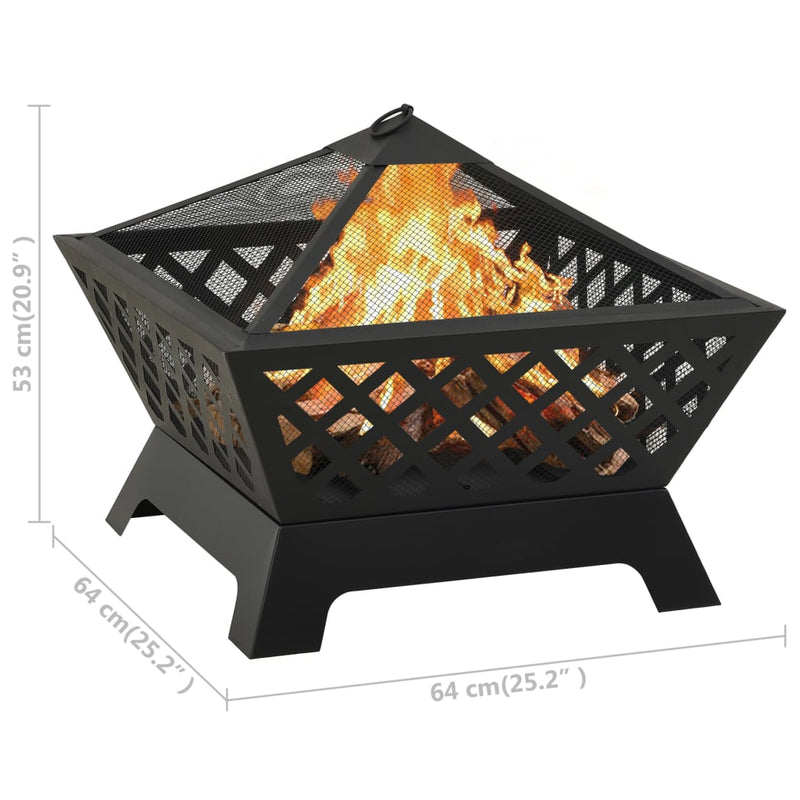 XXL 25.2 Inch Extra-Large Steel Fire Pit with Mesh Cover and Poker – Durable Outdoor Heating