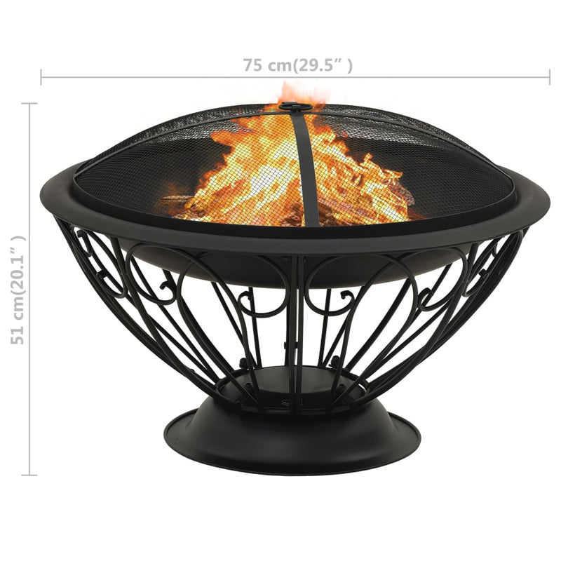 Fire Pit with Poker 29.5 XXL Steel