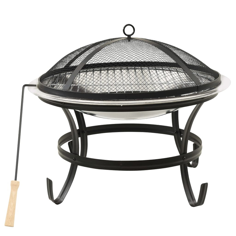 2-in-1 Fire Pit and BBQ with Poker 22x22x19.3 Stainless Steel