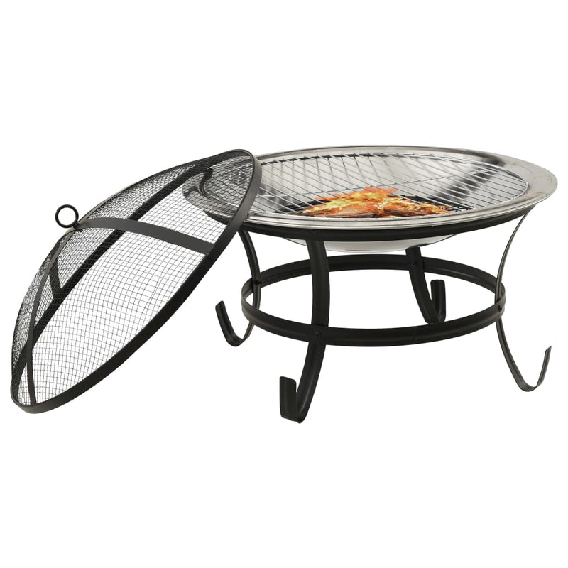 2-in-1 Fire Pit and BBQ with Poker 22x22x19.3 Stainless Steel