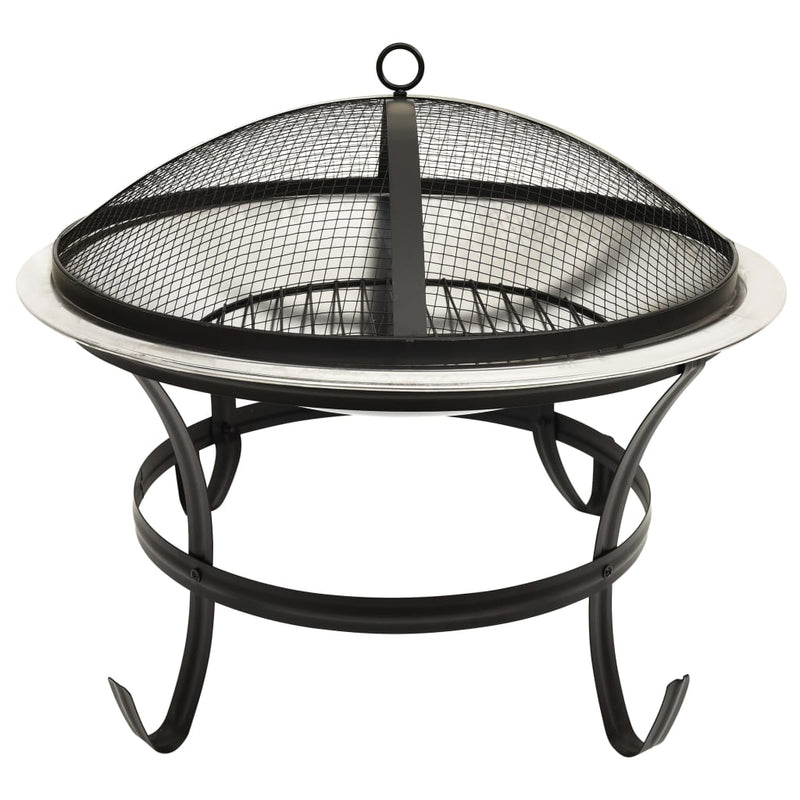 2-in-1 Fire Pit and BBQ with Poker 22x22x19.3 Stainless Steel