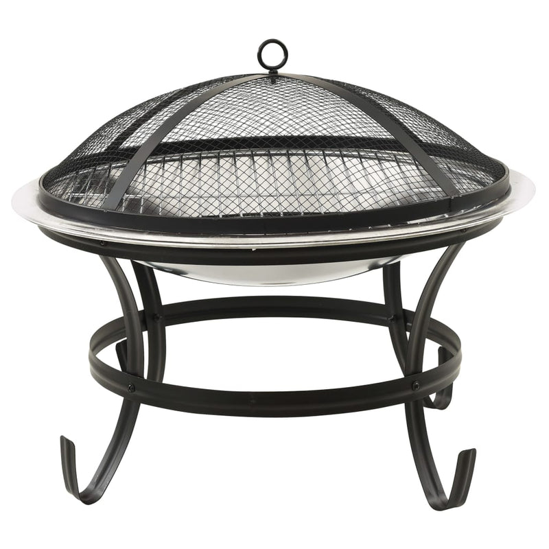 2-in-1 Fire Pit and BBQ with Poker 22x22x19.3 Stainless Steel