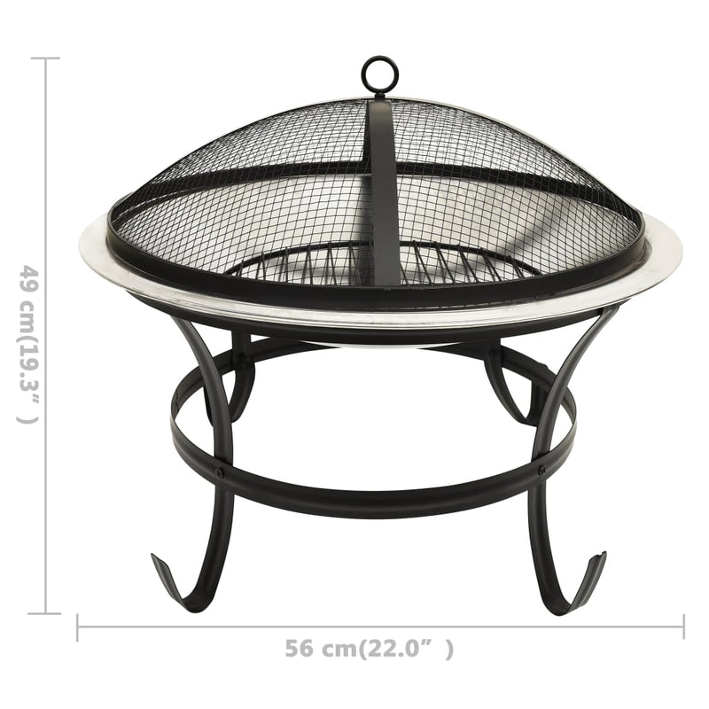 2-in-1 Fire Pit and BBQ with Poker 22x22x19.3 Stainless Steel