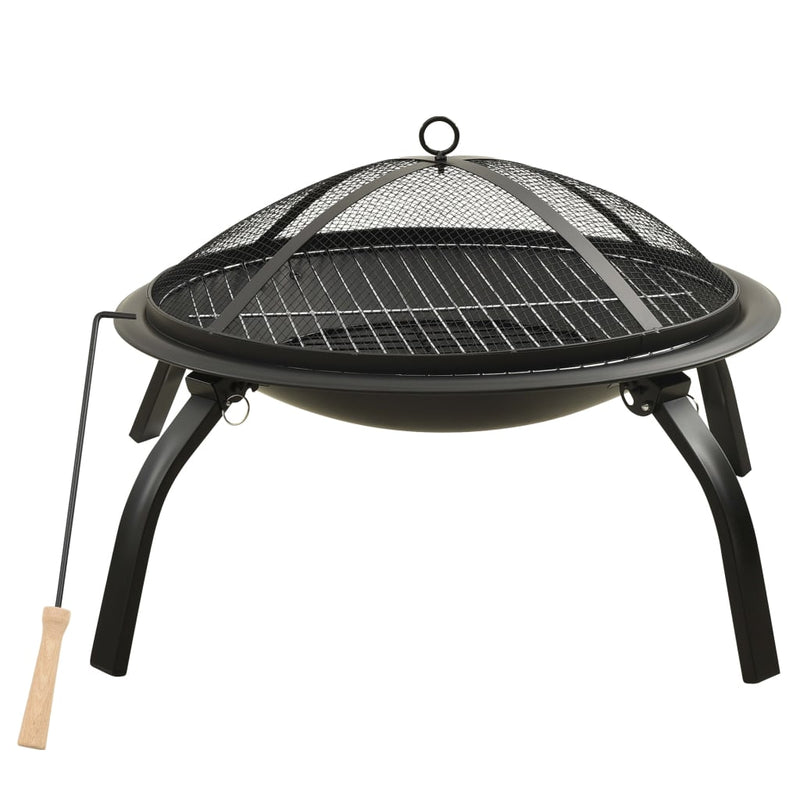 2-in-1 Fire Pit and BBQ with Poker 22x22x19.3 Steel