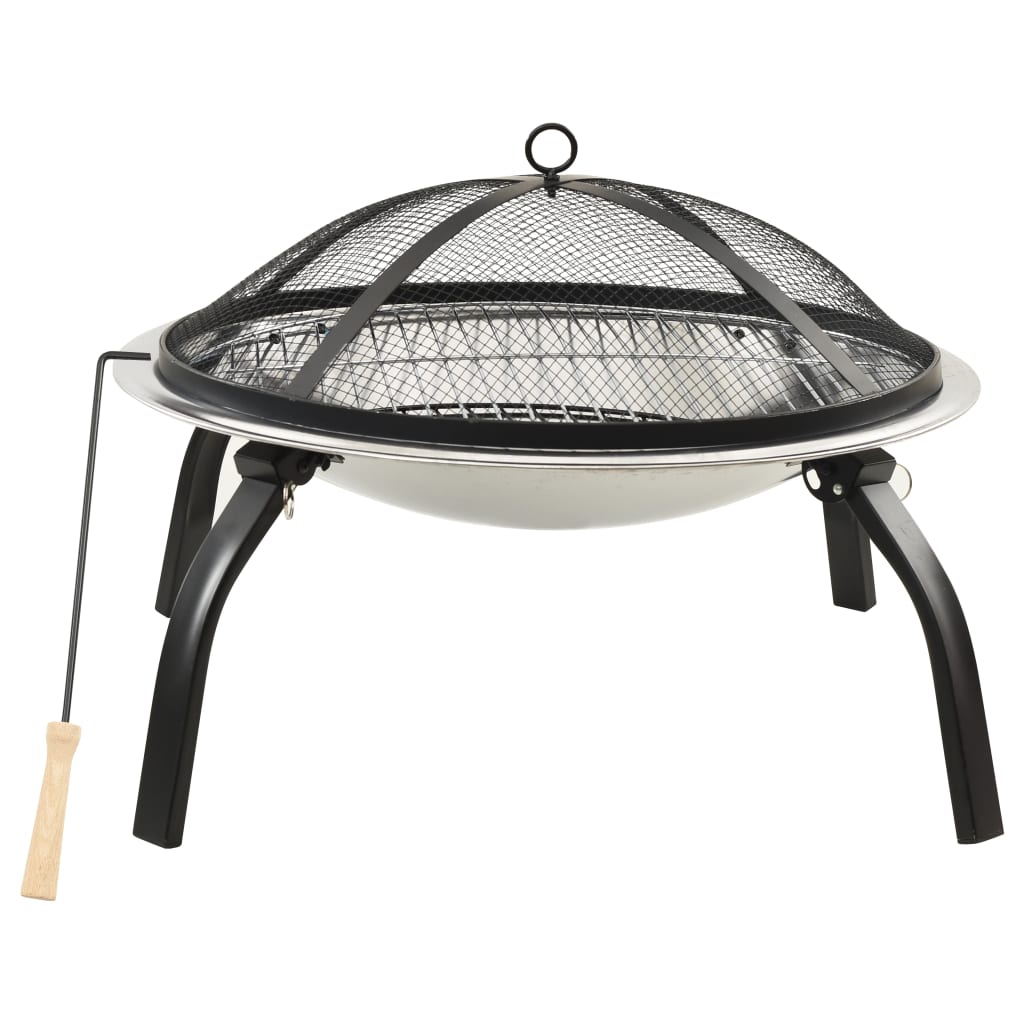 2-in-1 Fire Pit and BBQ with Poker 22x22x19.3 Stainless Steel