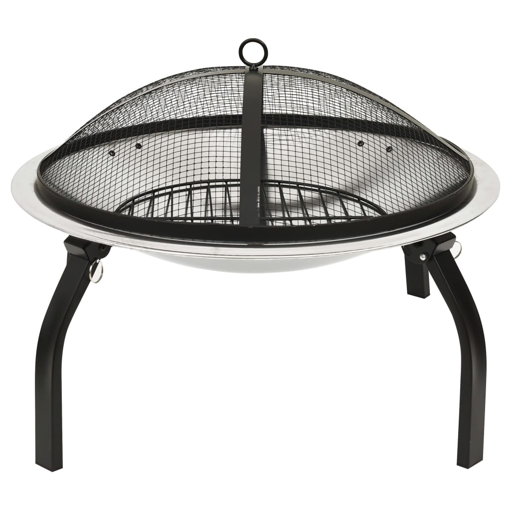 2-in-1 Fire Pit and BBQ with Poker 22x22x19.3 Stainless Steel