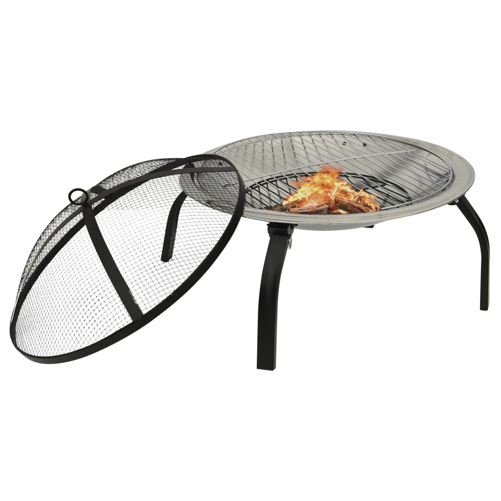 2-in-1 Fire Pit and BBQ with Poker 22x22x19.3 Stainless Steel