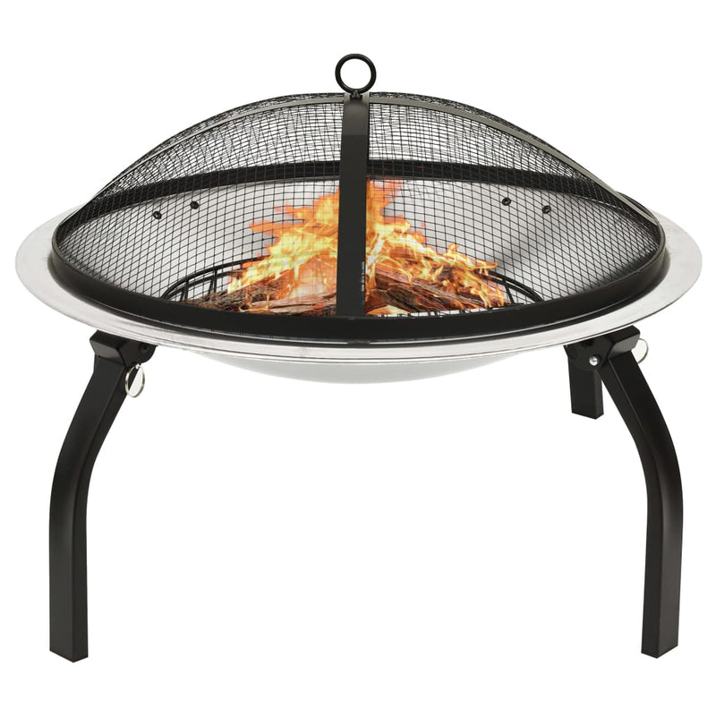 2-in-1 Fire Pit and BBQ with Poker 22x22x19.3 Stainless Steel