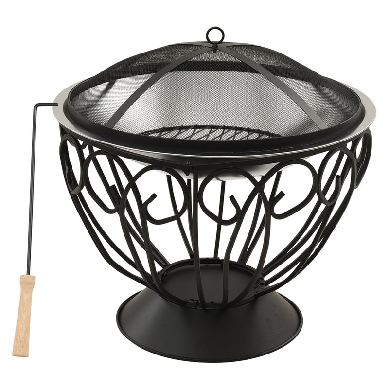 2-in-1 Fire Pit and BBQ with Poker 23.2x23.2x23.6 Stainless Steel