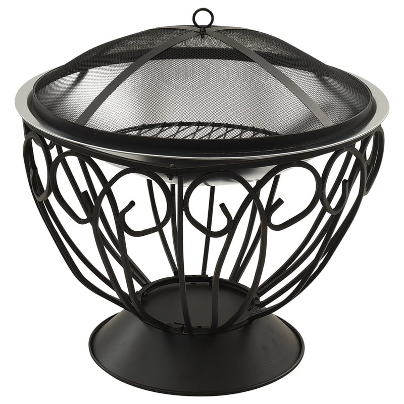 2-in-1 Fire Pit and BBQ with Poker 23.2x23.2x23.6 Stainless Steel