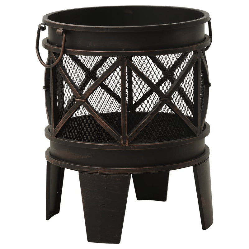 Rustic Steel Fire Pit with Poker – 16.5"x21.3" Durable Outdoor Fireplace