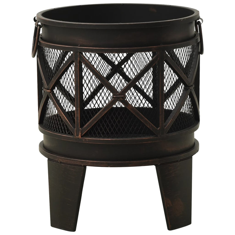 Rustic Steel Fire Pit with Poker – 16.5"x21.3" Durable Outdoor Fireplace