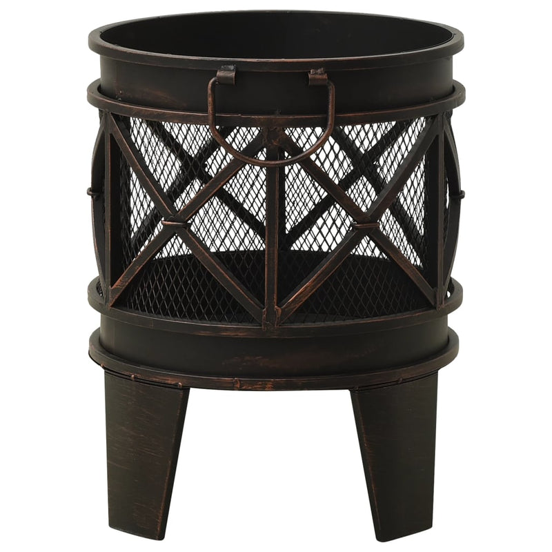 Rustic Steel Fire Pit with Poker – 16.5"x21.3" Durable Outdoor Fireplace